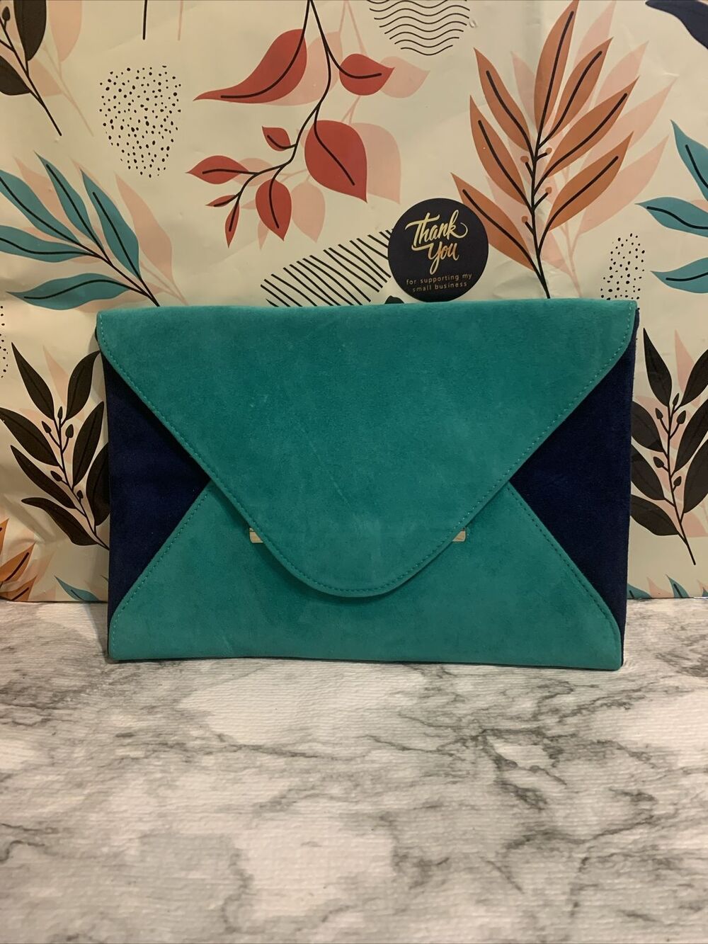 BCBG Maxazris Suede Green/Blue Envelope Clutch Handbag